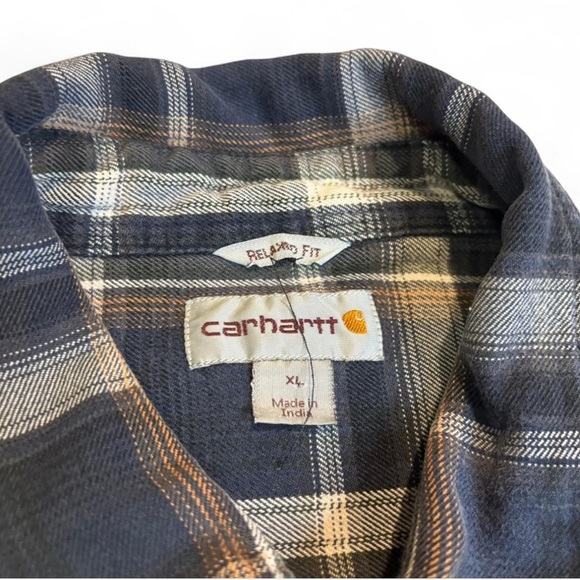 Carhartt Mens XL Snap Button Flannel Shirt Relaxed Fit Missing Lower Snaps As Is - Picture 4 of 5